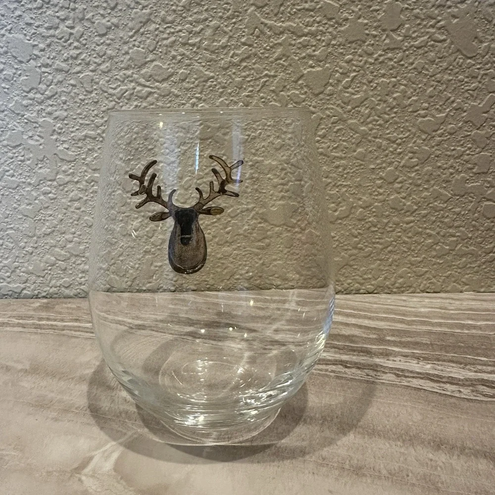 Stemless Stag Head Wine Glass Copper Brass Color Stag/Deer Head, 19oz Metal